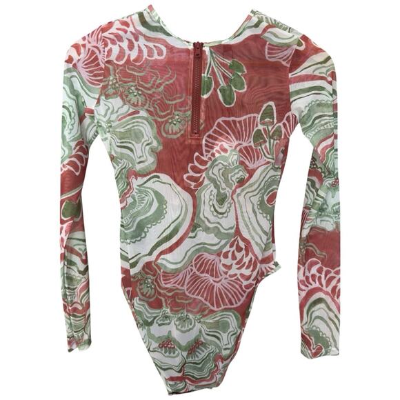 Andrea Iyamah Elle Abstract Mushroom Bodysuit Semi Sheer Mesh Leotard Size S - Picture 8 of 10